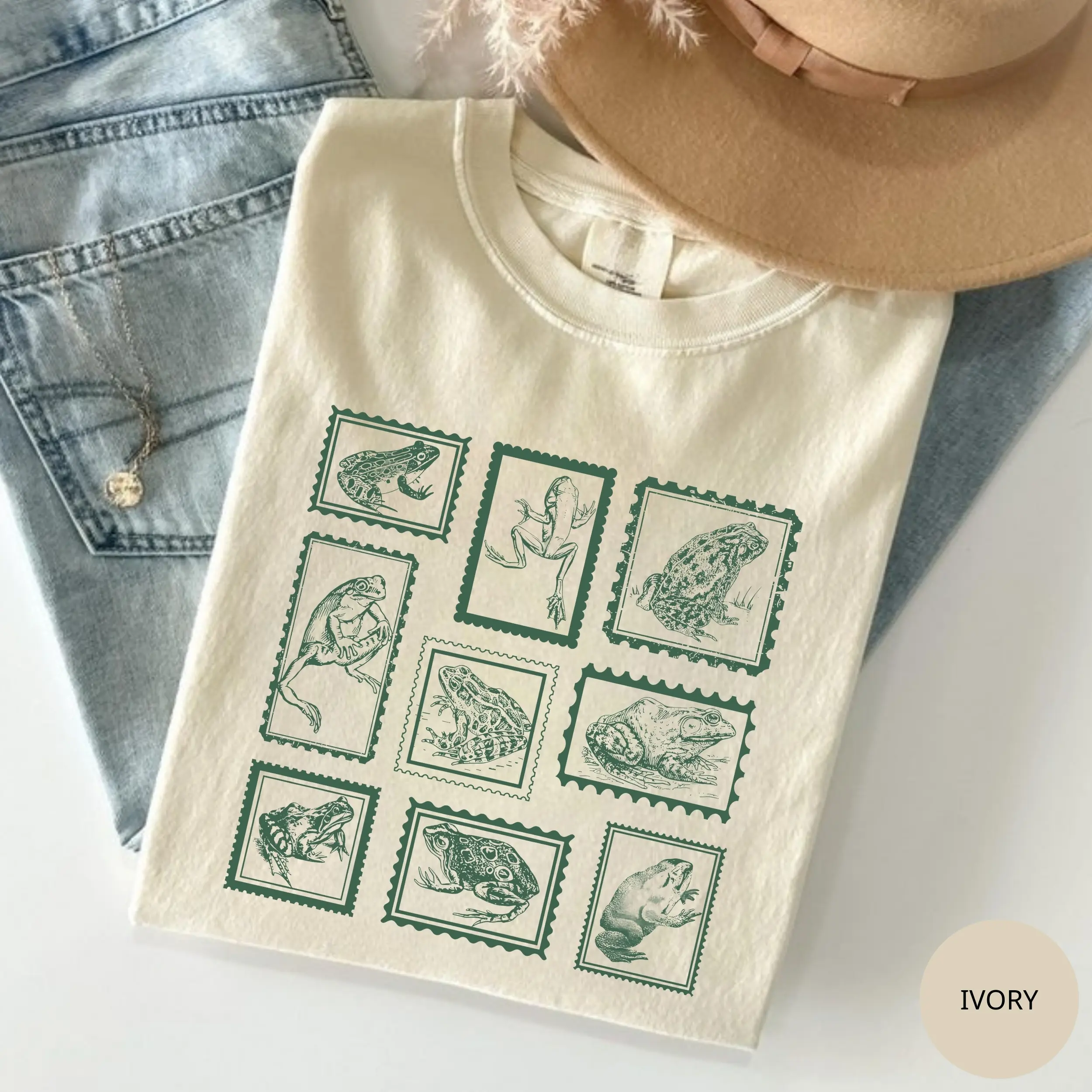 Comfort Colors Retro Frogs T-shirt, Vintage Stamp T-shirt, Frog Women Tee, Boho Cottagecore, Vintage Postage Stamp, Tattoo 90s Frog Cotton Fabric